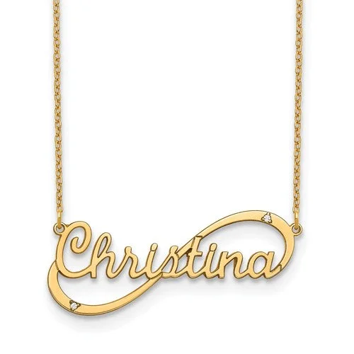 gold lock necklaces-Genuine Diamond Accented Infinity and Name 18" Necklace