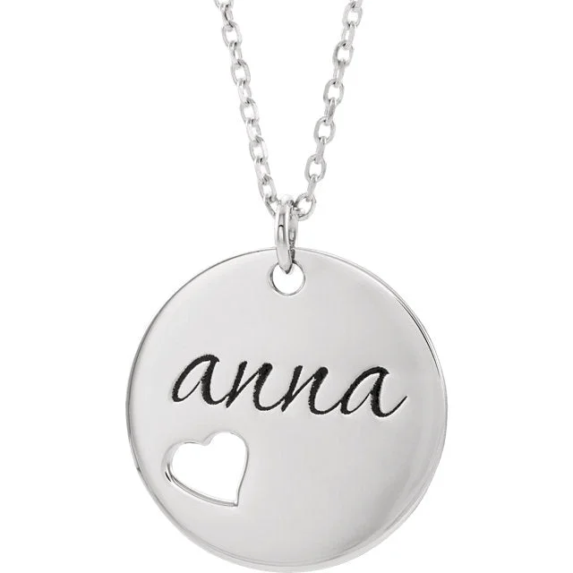 engraved necklaces for couples-Pierced Heart Cut Out Engravable Disc Pendant or Necklace