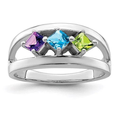 statement gemstone ring for women -Princess Square Cut Mother's Family Birthstone Ring