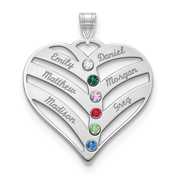 delicate silver necklaces-Sterling Silver 6 Names Mother's Family Birthstone Heart Pendant