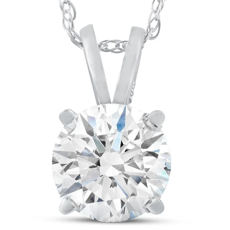 boho style necklaces-Pompeii3 14k White Gold 1 1/2 Ct Moissanite Solitaire Pendant Womens Necklace & 18" Chain