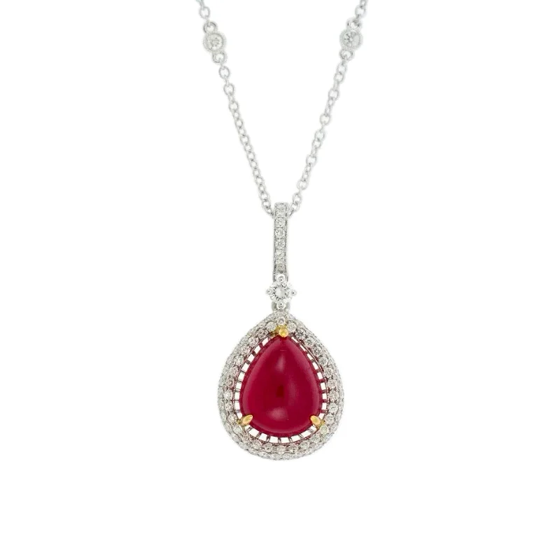 sterling silver chokers-Ruby & Diamond Halo Pendant