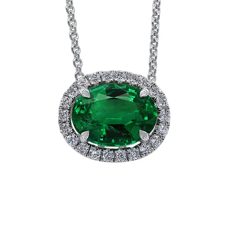 diamond pendant necklaces-Emerald and Diamond Halo Pendant