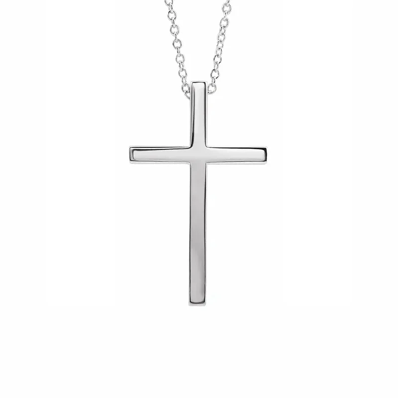 zodiac necklaces for women-Polished Cross Necklace in White Gold