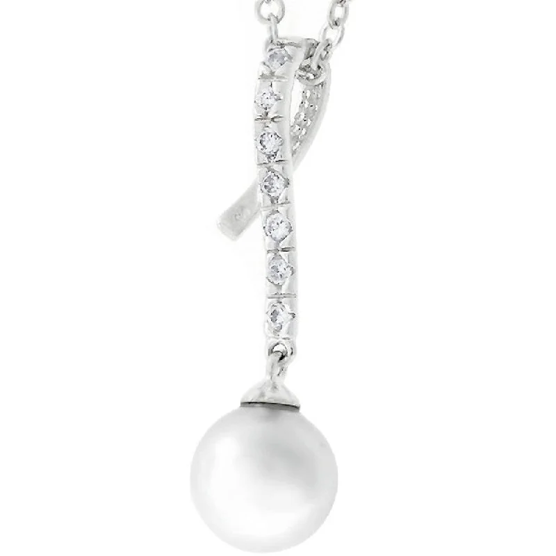 women’s heart-shaped necklaces-Rhodium-Plated Pearl Pendant Necklace for Daily Wear - 29 Mm L X 8 Mm W X 8 Mm H