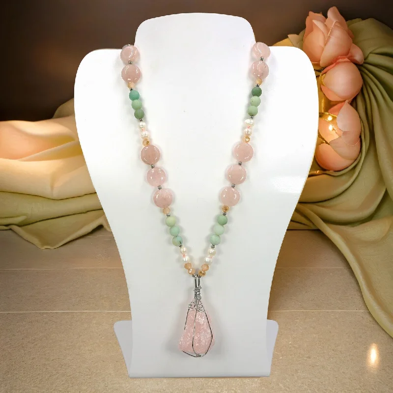 statement necklaces for women-Rose Quartz Pendant Necklace