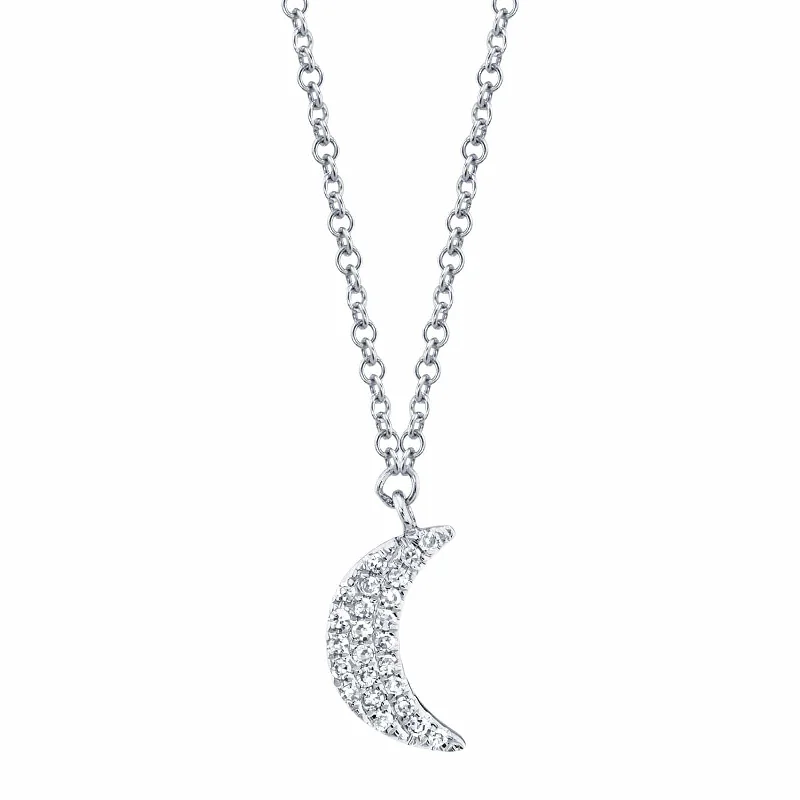 sterling silver chain necklaces-Diamond Crescent Moon Necklace