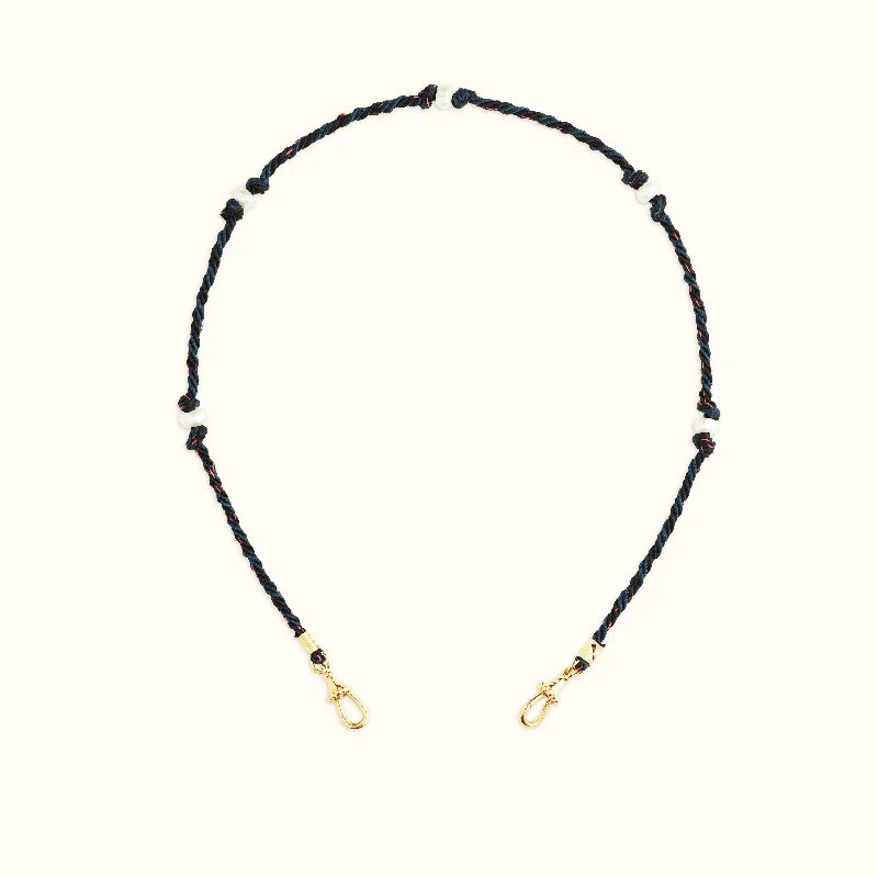 adjustable necklaces for women-Mauli Silky Cord in Blue and Black with Freshwater Cultured Pearl Beads