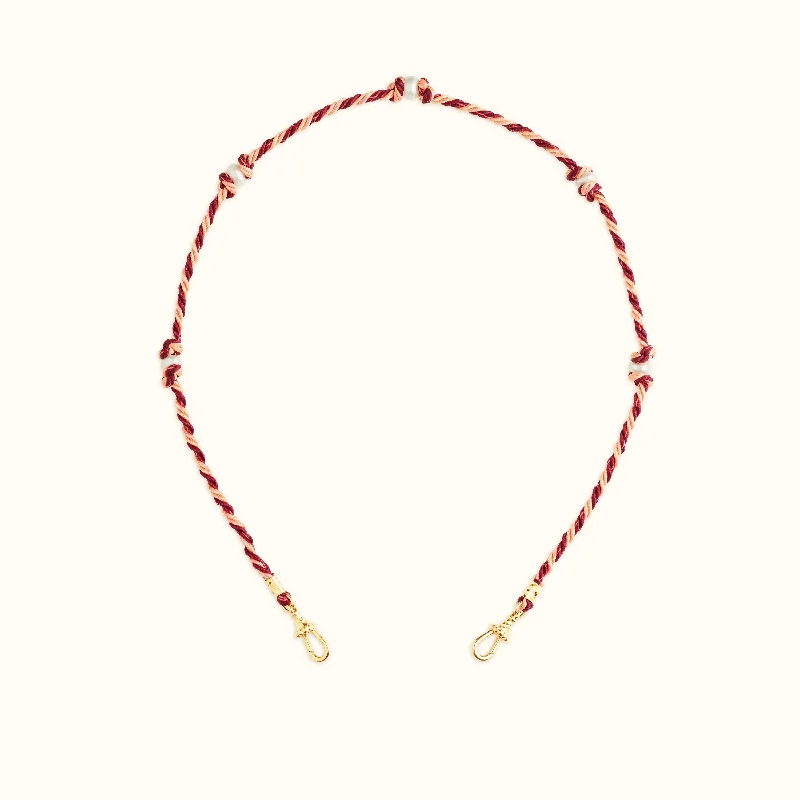 long necklaces for women-Mauli Silky Cord in Burgundy and Beige with Freshwater Cultured Pearl Beads