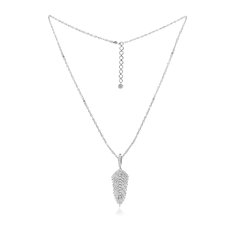 sterling silver chain necklaces-Jewels Diamond Feather Pendant