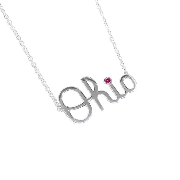 men’s chain necklaces-OSU Script Ohio Necklace with Ruby Accent