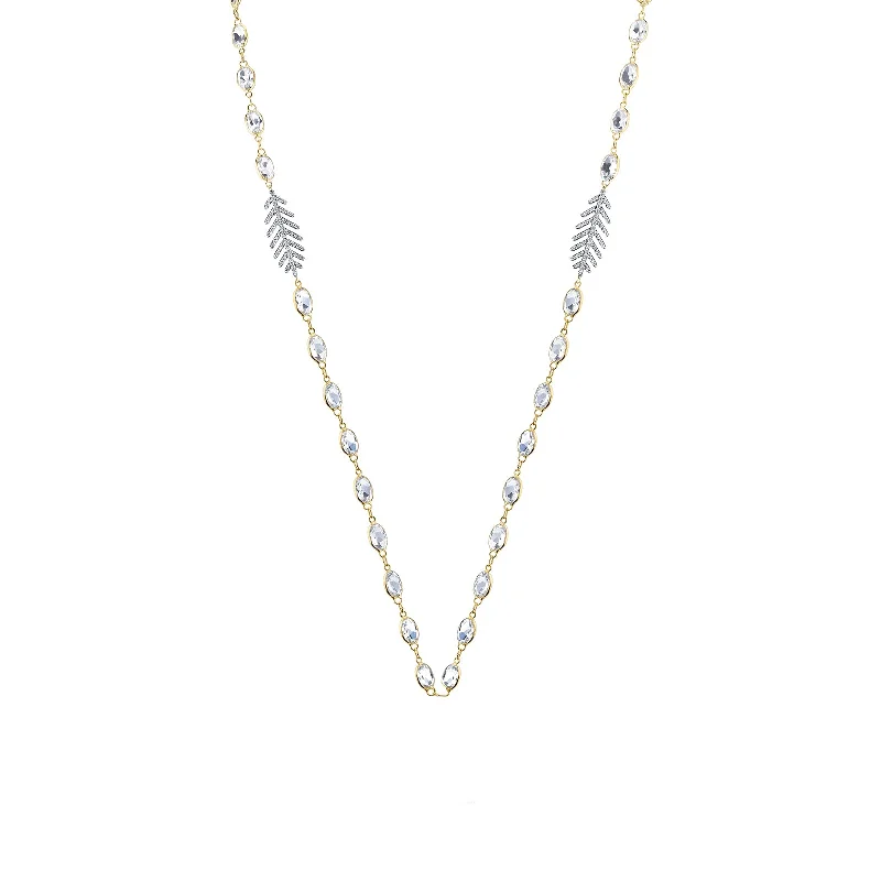 wedding necklaces for brides-White Topaz and Diamond Feather Chain