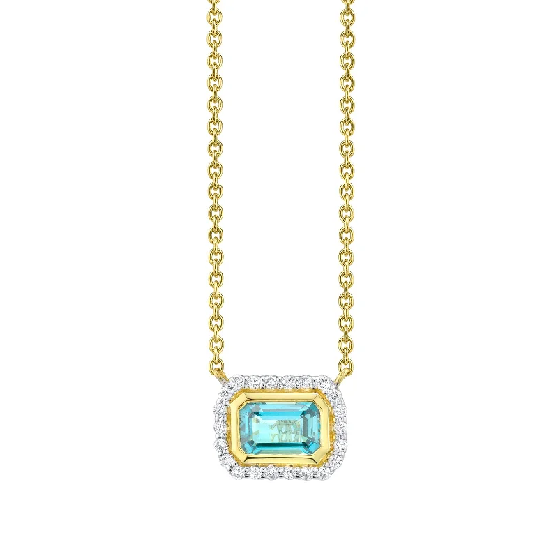 charm pendant necklaces-Sky Blue Topaz & Diamond Halo Necklace