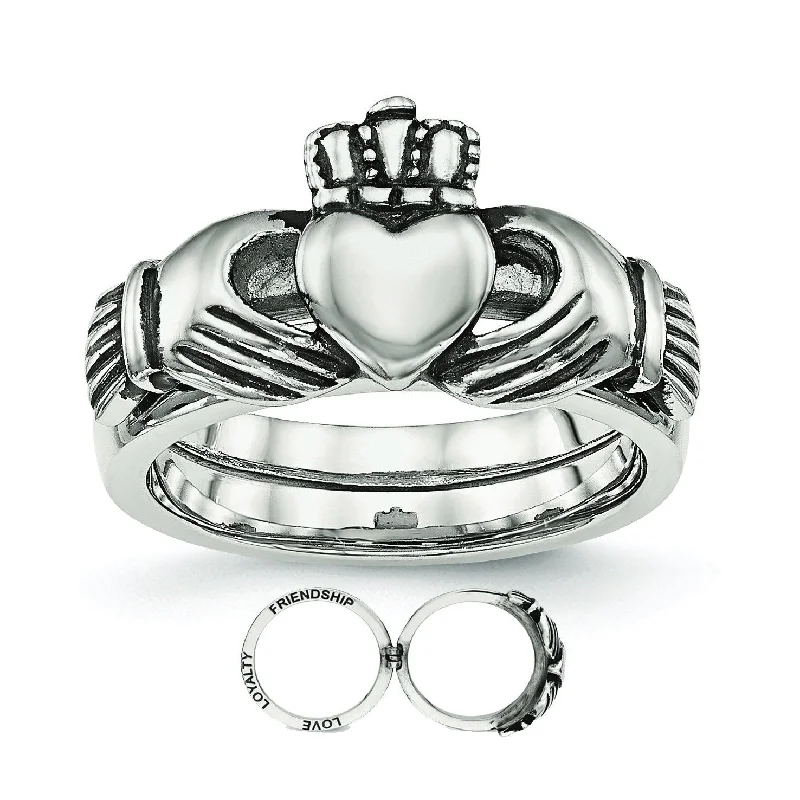 cushion cut diamond ring for women -Stainless Steel Love, Loyalty, Friendship Claddagh Double Hinged Ring