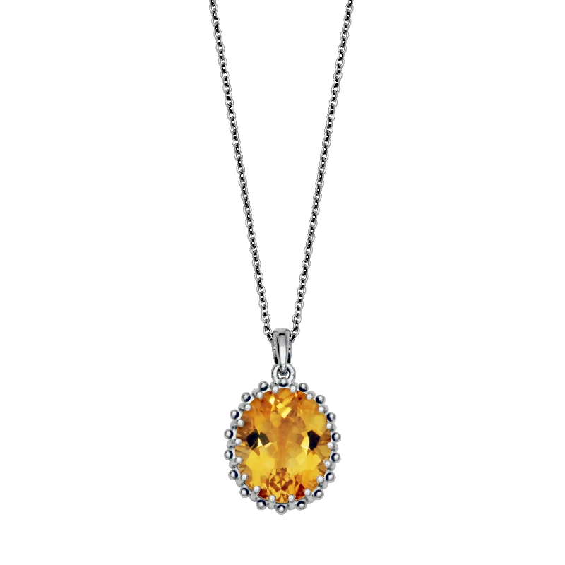 engraved name necklaces-Sterling Silver 12x10mm Oval Citrine Solitaire Necklace by Samuel B.