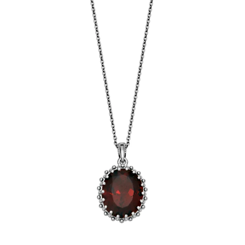 charm necklaces for women-Sterling Silver 12x10mm Oval Garnet Solitaire Necklace by Samuel B.