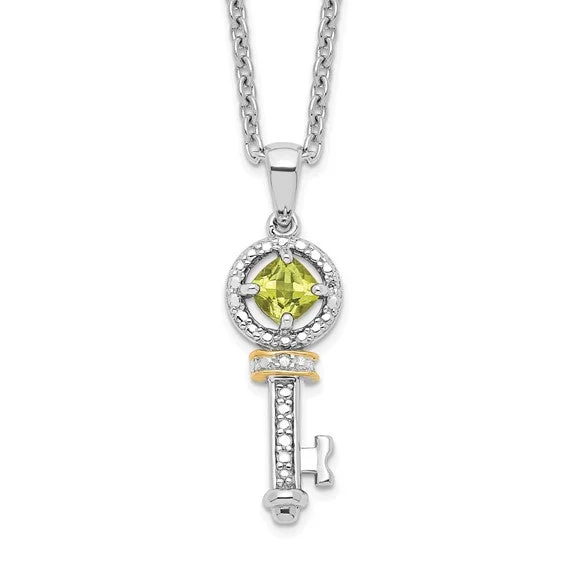 sterling silver pendant necklaces-Shey Couture Sterling Silver & 14K Gold Peridot And Diamond Key Necklace