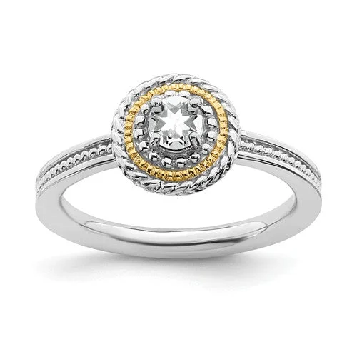 vintage engagement ring for her -Sterling Silver & 14k Gold Stackable Expressions White Topaz Round Ring