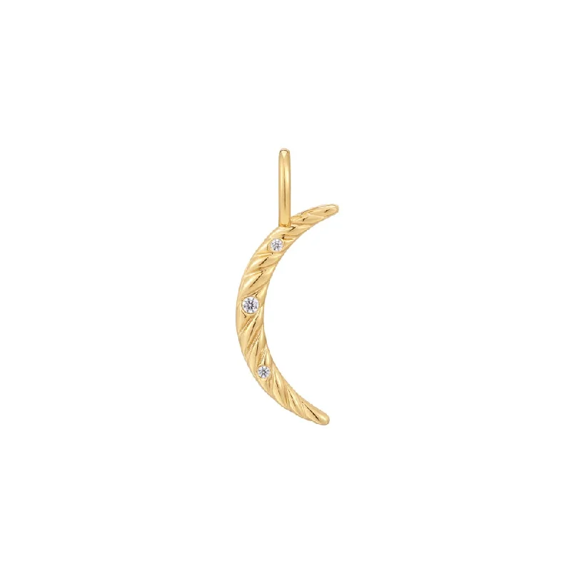 silver pendant necklaces-Sterling Silver & 14K Yellow Gold Plated Cubic Zirconia Crescent Moon Charm by Ania Haie