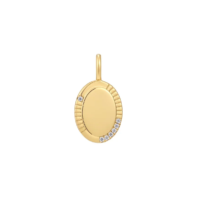 sterling silver necklaces-Sterling Silver & 14K Yellow Gold Plated Cubic Zirconia Oval Charm by Ania Haie