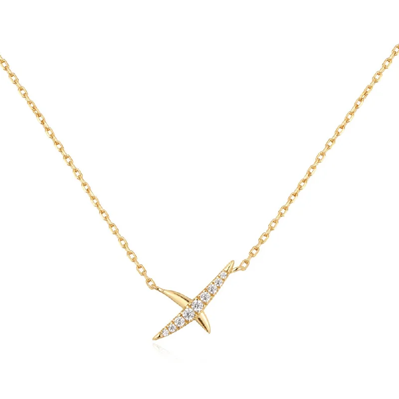 luxury diamond necklaces-Sterling Silver & 14K Yellow Gold Plated Cubic Zirconia X Necklace by Ania Haie