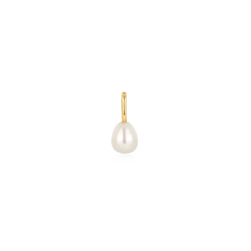 gold necklaces with diamonds-Sterling Silver & 14K Yellow Gold Plated Pearl Solitaire Charm by Ania Haie