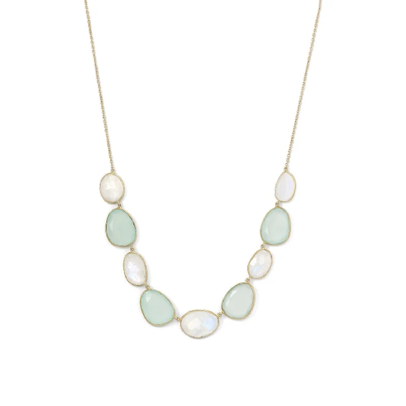 pearl necklaces for women-Sterling Silver 14k Yellow Gold Plated Rainbow Moonstone & Green Chalcedony Necklace