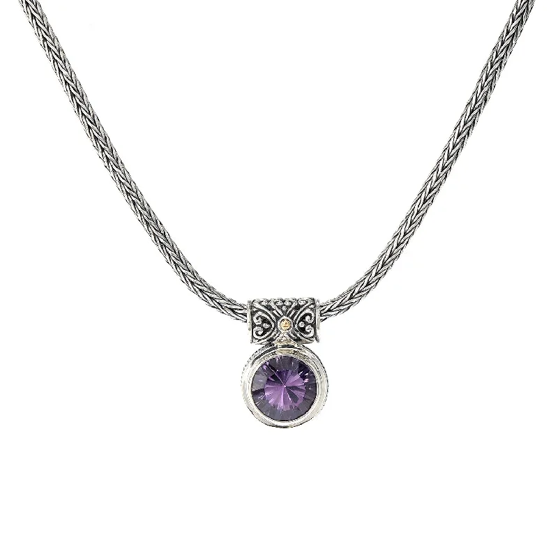 unique necklaces for women-Sterling Silver & 18K Yellow Gold Amethyst Solitaire Necklace by Samuel B.