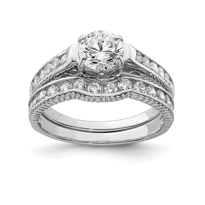 custom engraved couple’s ring -Sterling Silver 2-Piece CZ Promise Wedding Ring Set