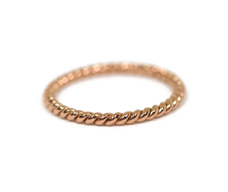 men’s platinum wedding band -Sterling Silver 22k Rose Gold Plated Twisted Stacking Ring