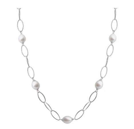 pendant necklaces with gemstones-Sterling Silver 8.5-9mm Oval Freshwater Pearl Station Necklace