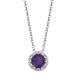 handmade necklaces for women-Sterling Silver African Amethyst & WhiteTopaz Halo Necklace by Samuel B.