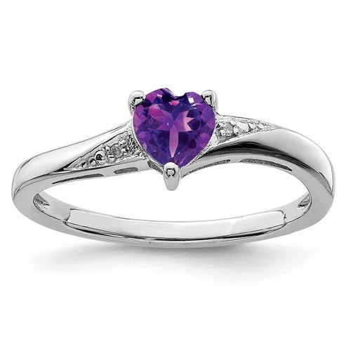 diamond anniversary ring for women -Sterling Silver Gemstone Heart and Diamond Rings