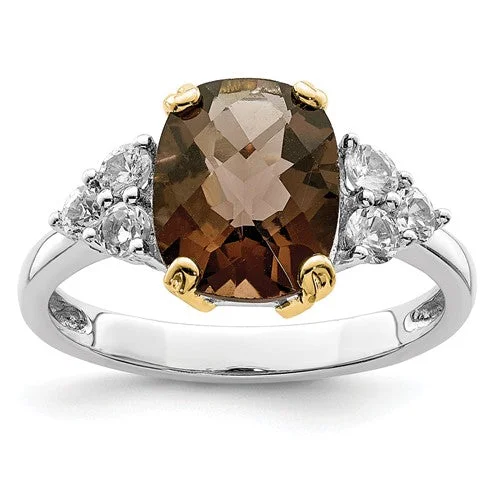 princess cut diamond ring for engagement -Sterling Silver And 14k Gold Smoky Quartz And White Topaz Ring