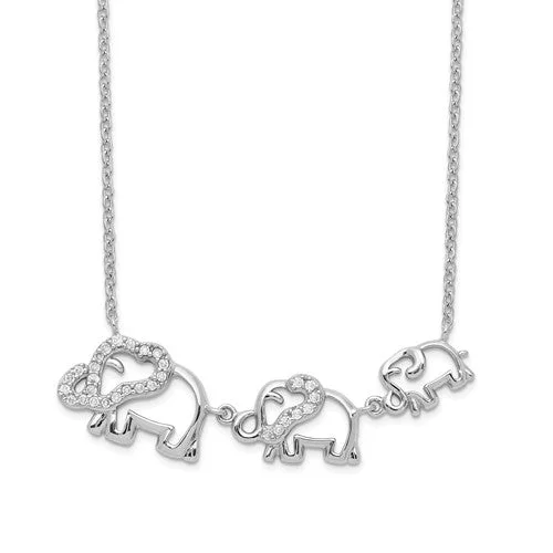 sapphire necklaces for women-Sterling Silver and CZ Elephant Family Necklace