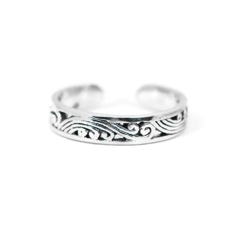 two-tone wedding ring for men -Sterling Silver Antiqued Filigree Design Toe Ring