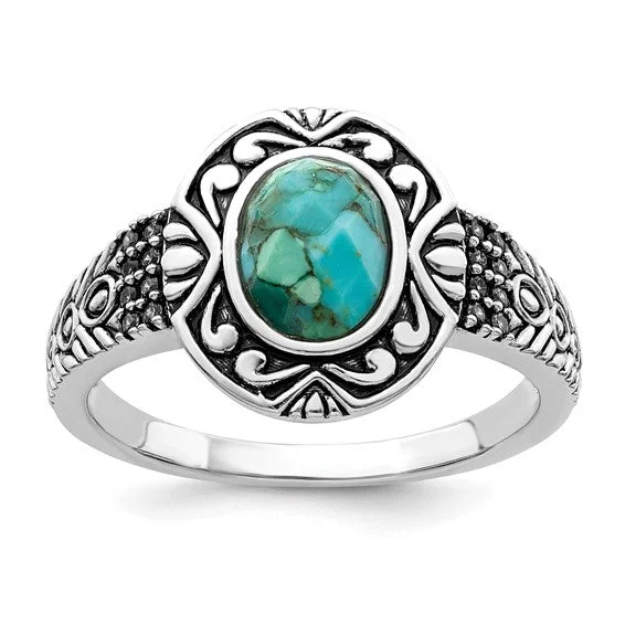 ruby engagement ring for women -Sterling Silver Antiqued Finish Turquoise Ring