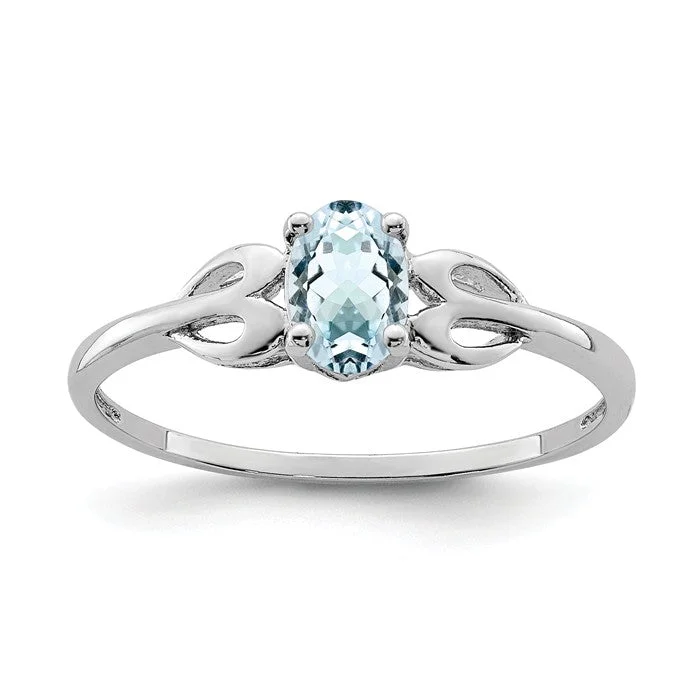 unique promise ring for her -Sterling Silver Oval Genuine Aquamarine Heart Birthstone Ring