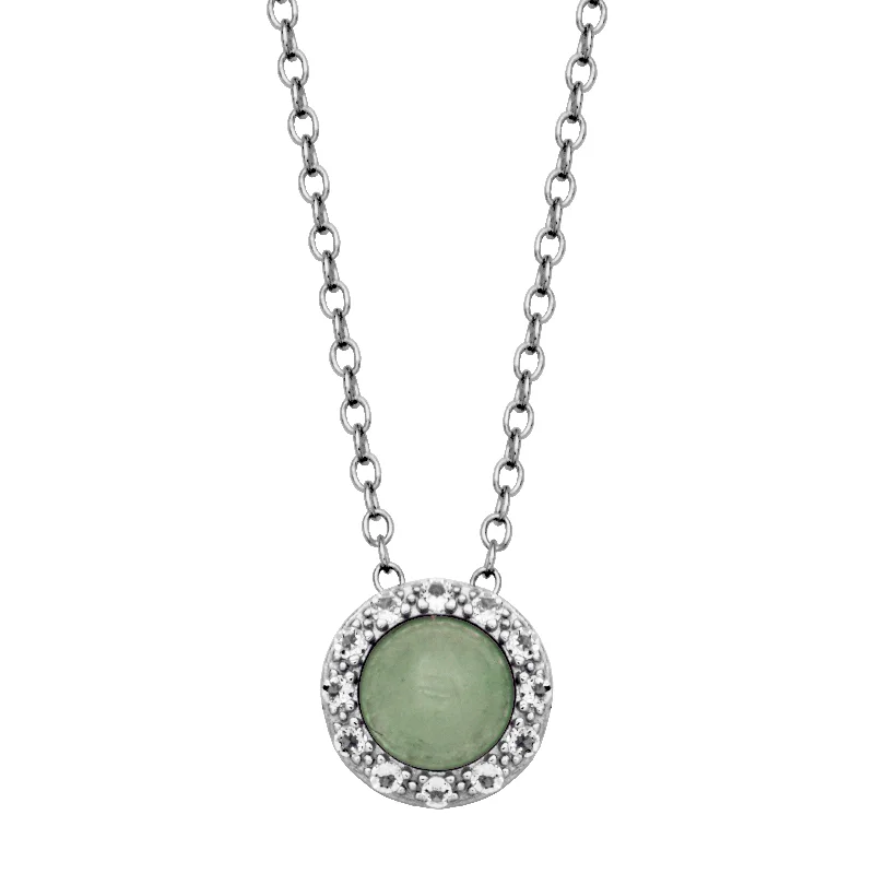 gold necklaces with pearls-Sterling Silver Aquamarine & White Topaz Halo Necklace by Samuel B.