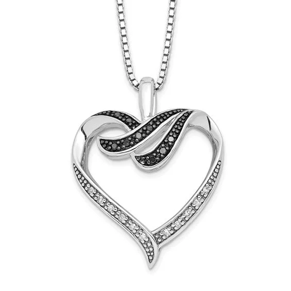 silver lock necklaces-Sterling Silver Black And White Diamond Heart Pendant Necklace