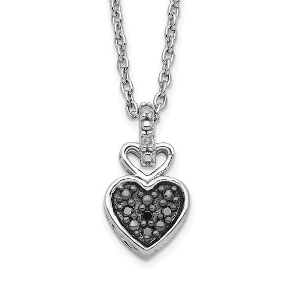 necklace sets for women-Sterling Silver Black And White Diamond Heart Pendant Necklace