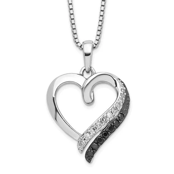 custom engraving necklaces-Sterling Silver Black And White Diamond Pendant