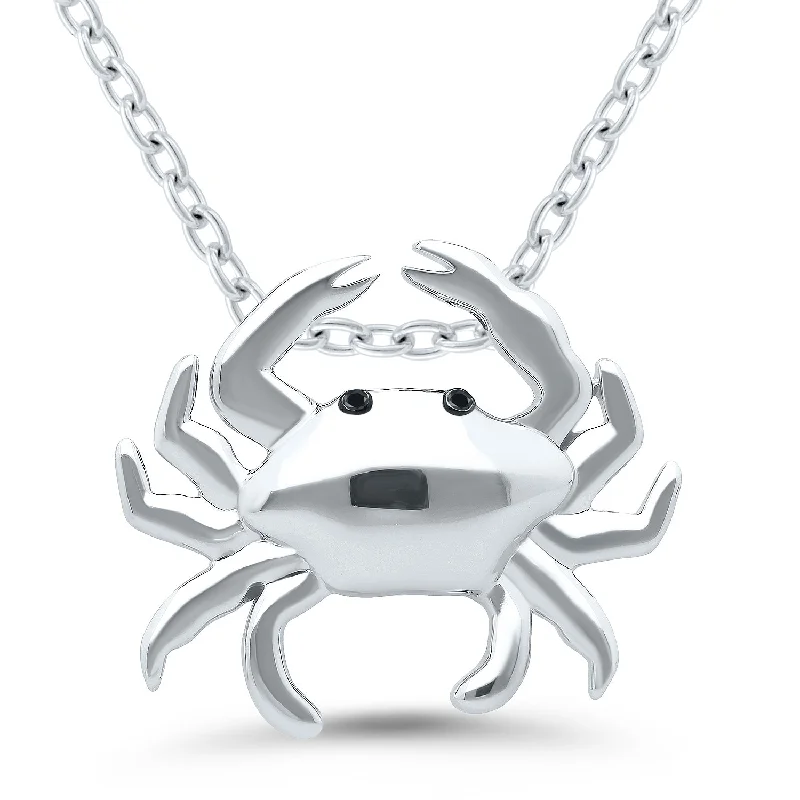 stylish necklaces for men-Sterling Silver Black Diamond Crab Necklace