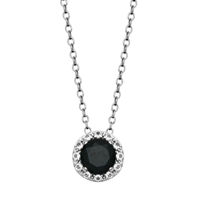 pearl and gold necklaces-Sterling Silver Black Spinel & White Topaz Halo Necklace by Samuel B.