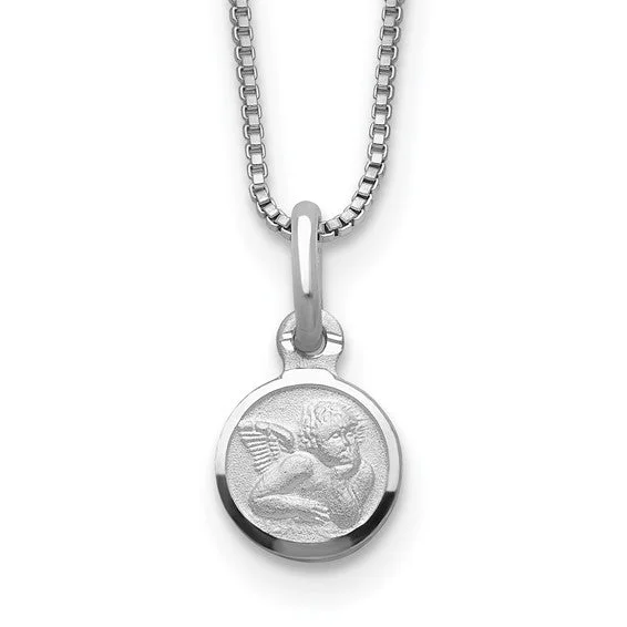 dainty necklaces for women-Sterling Silver Children's Angel Disc Necklace With Pink Gift Pouch