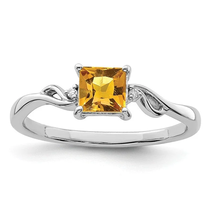 rose gold promise ring for couples -Sterling Silver Citrine Square and Diamond Ring