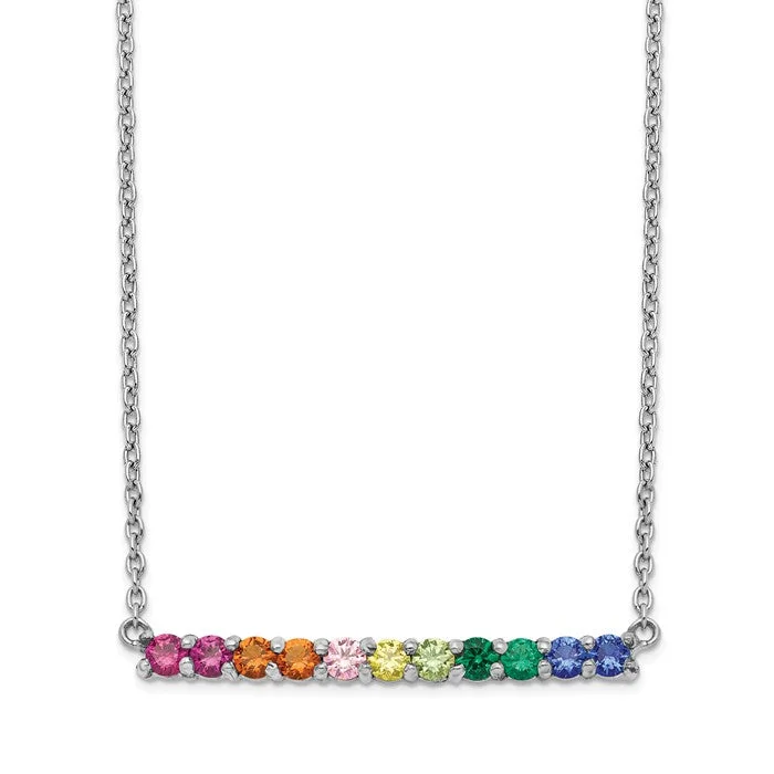 luxury diamond necklaces-Sterling Silver Colorful Rainbow CZ Bar 18" Necklace