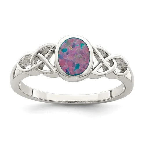 vintage gemstone ring for women -Sterling Silver Created Opal Celtic Knot Ring