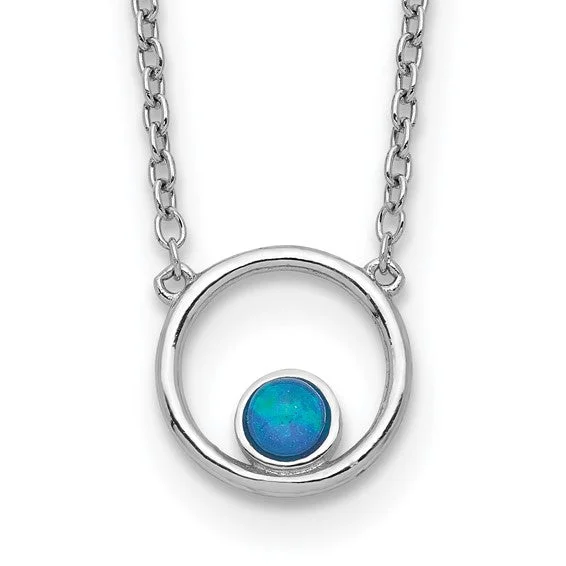 choker necklaces for women-Sterling Silver Created Blue Opal Circle Necklace