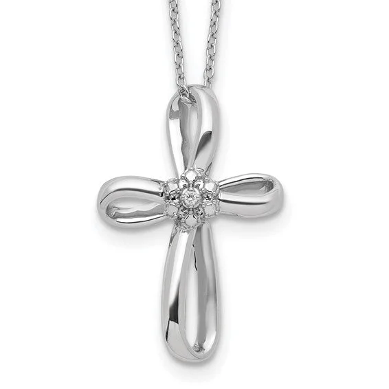 men’s chain necklaces-Sterling Silver Cross Diamond 18" Necklace